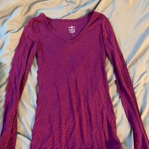 Purple Fitted V Neck Long Sleeve - XS from SO